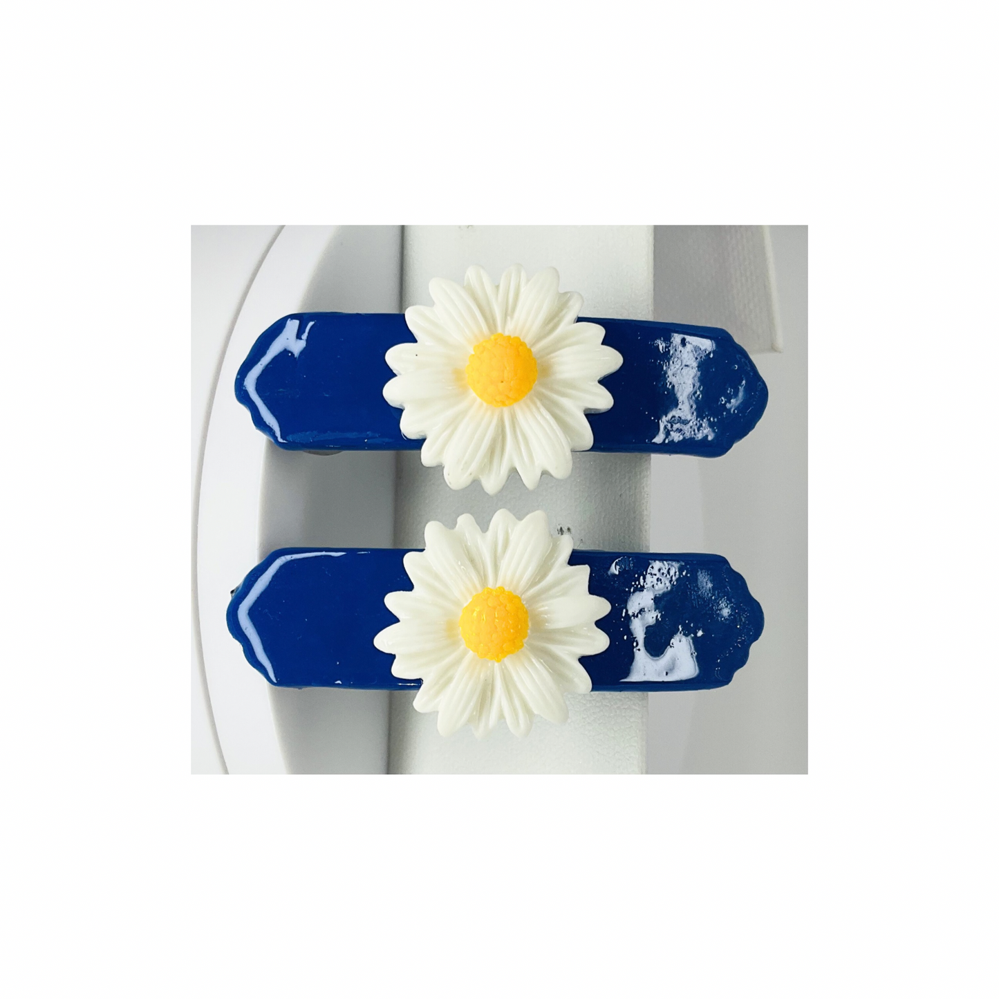 Blue with White Daisy 2-Inch Hair Barrette-Crafting By BB