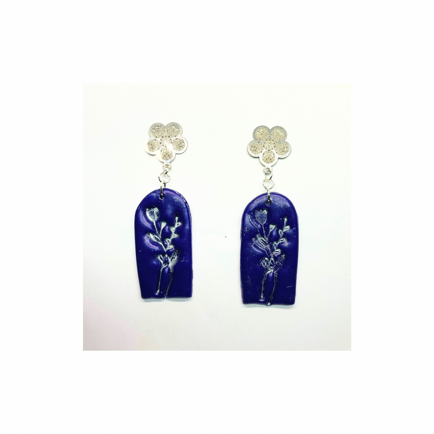 Purple and Silver Flower Dangle Earring