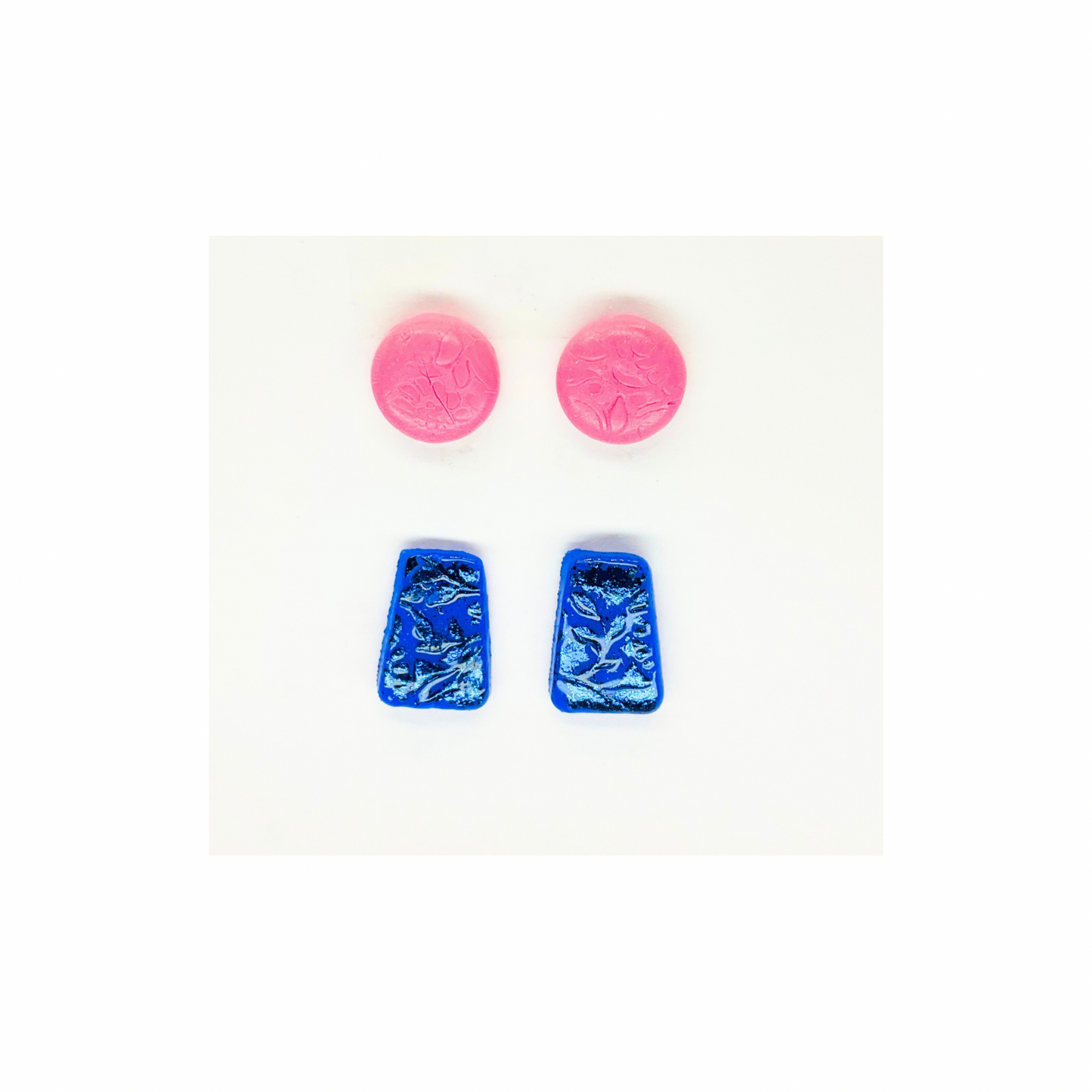 Pink Button and Sparkle Blue Stud Earrings-Crafting By BB