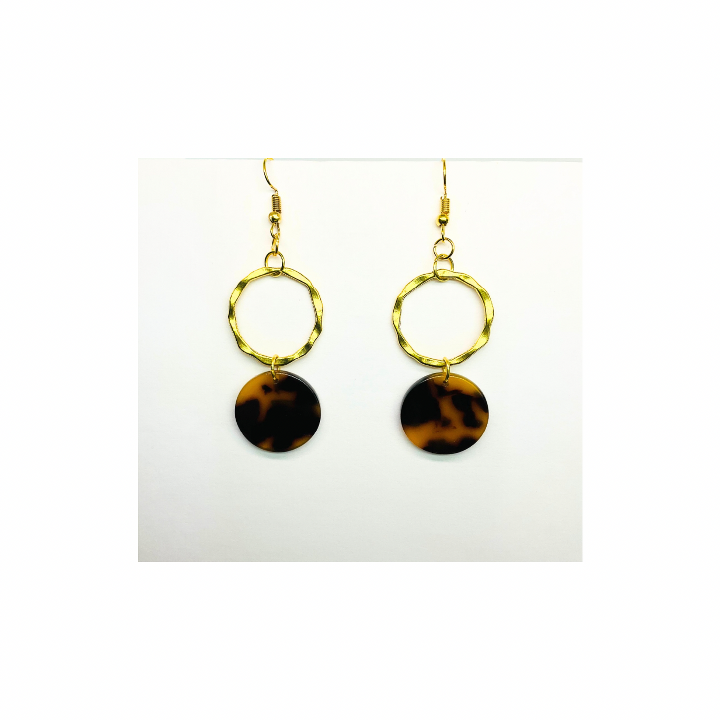 Tortoise Collection Dark Brown Button Dangle Earring - Elegant Gold Hoop & Leopard Disc Design for Women