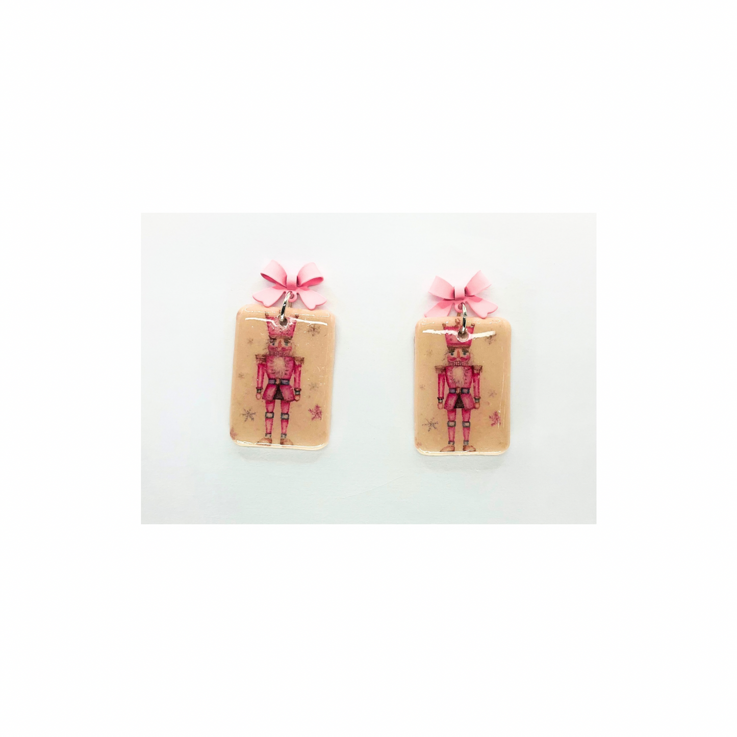 Pink Nutcracker Stud Dangle Earrings with Pink Bow for Festive Accessory Delicate Elegant Design Perfect for Holiday Wardrobe