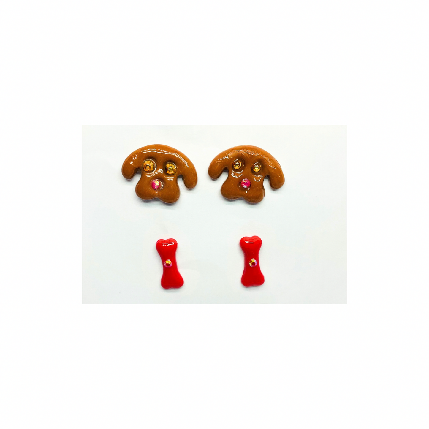 Doggie Face and Bone Stud Earrings with Rhinestones