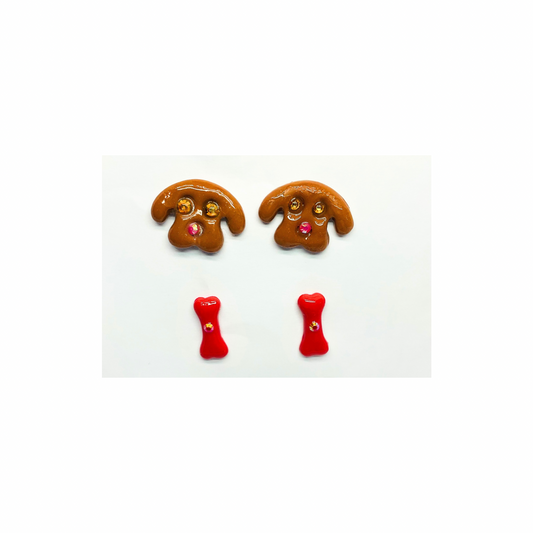 Doggie Face and Bone Stud Earrings with Rhinestones