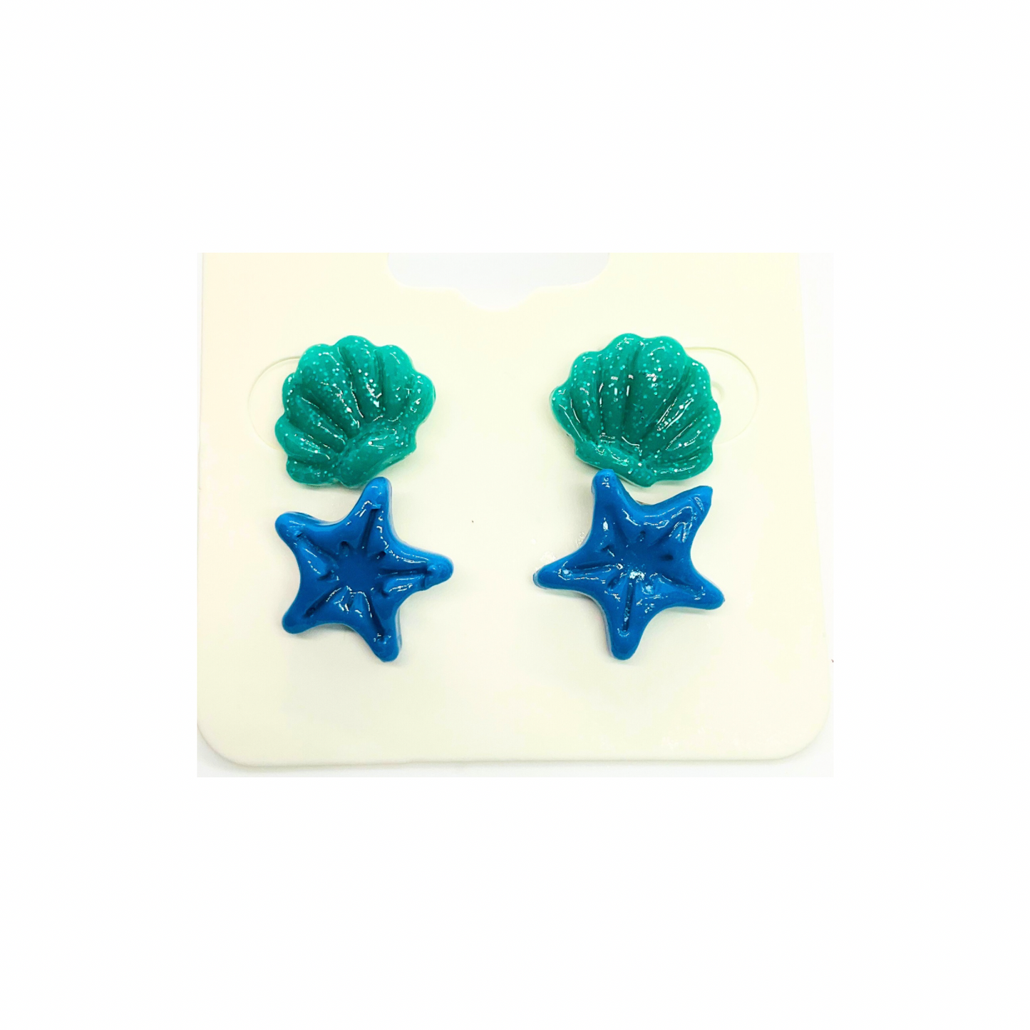 Ocean Collection Green Shell and Blue Starfish Stud Earrings for Women
