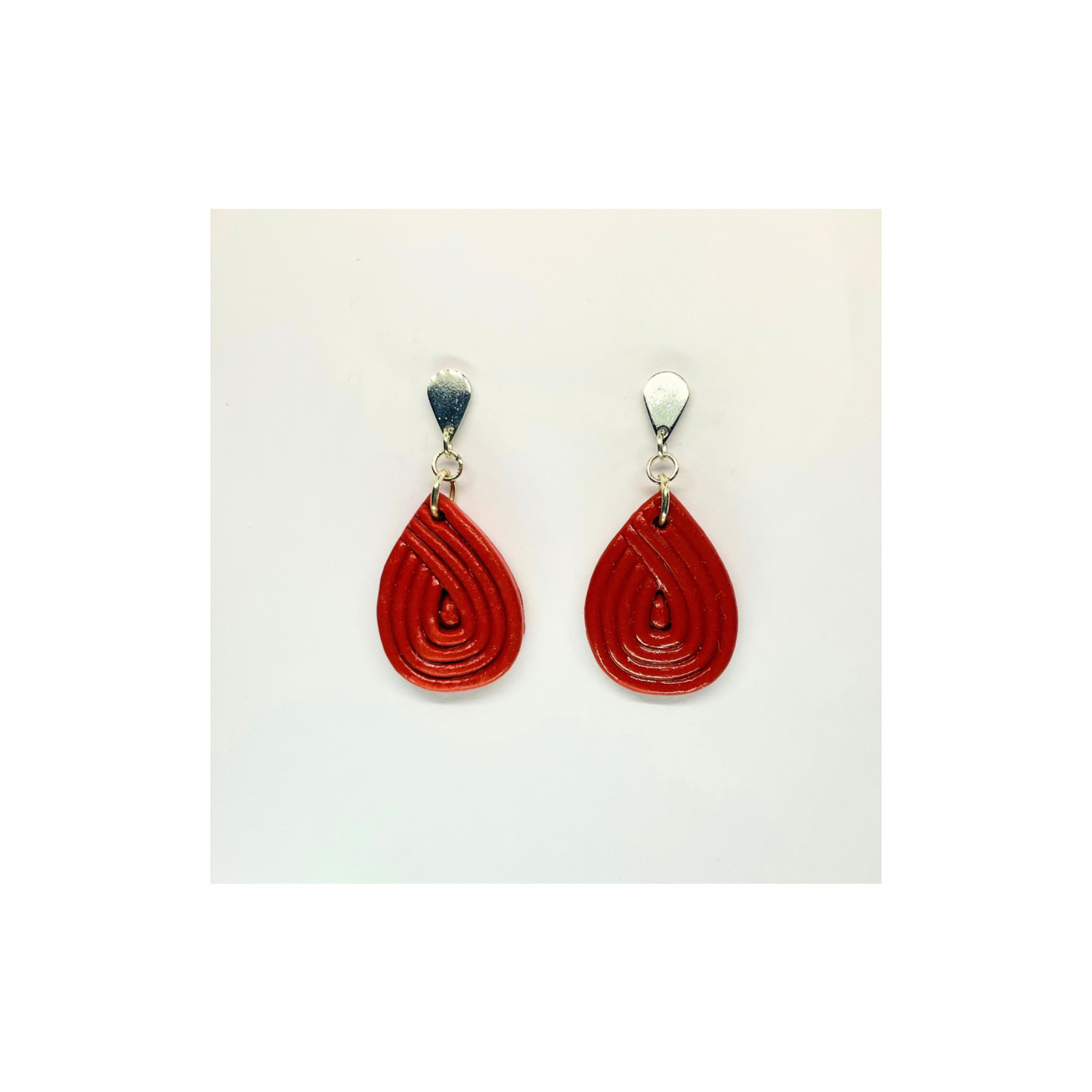 Fall Collection Sienna Teardrop with Silver Stud Dangle Earring Red Leather Design for Women