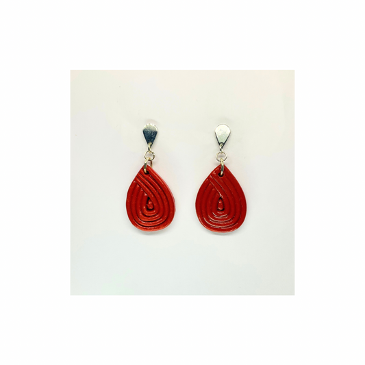Fall Collection Sienna Teardrop with Silver Stud Dangle Earring Red Leather Design for Women