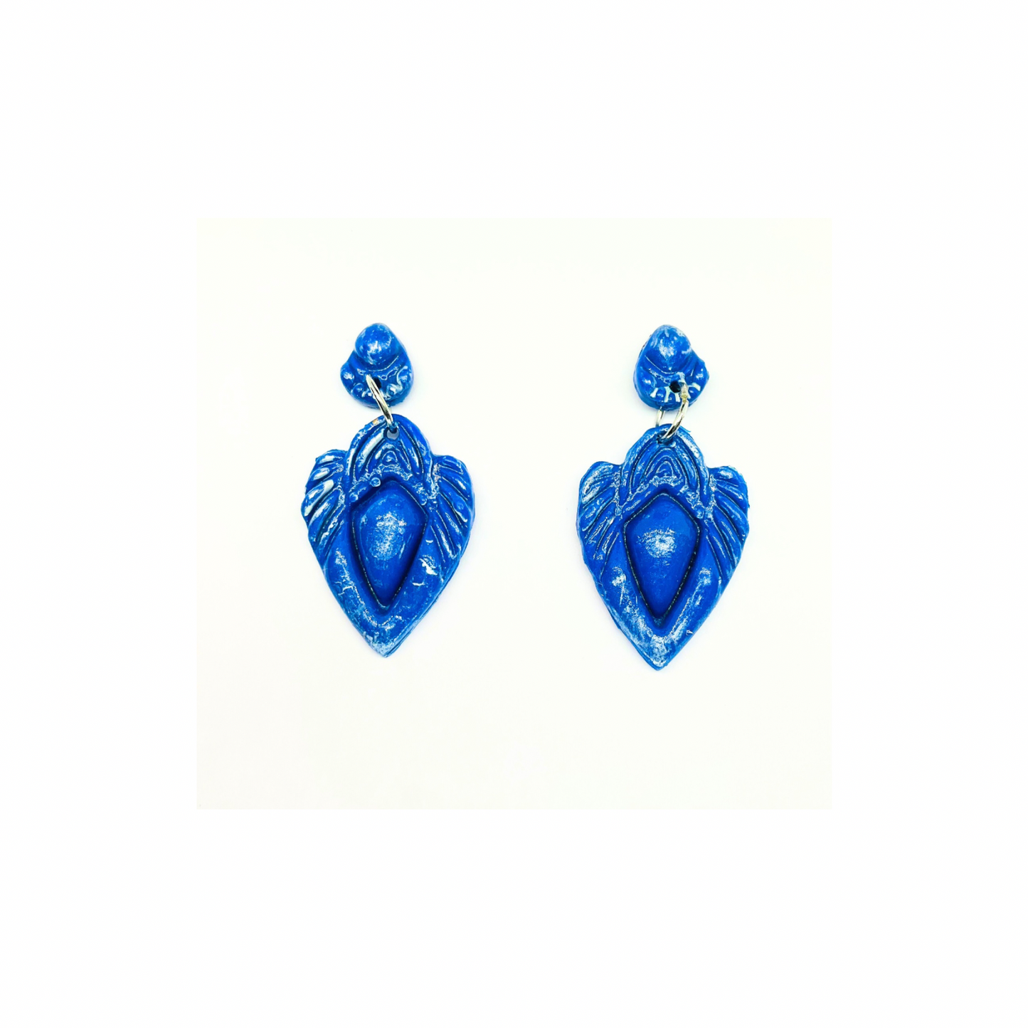 Royal Blue Shimmer V Shaped Stud Dangle Earring - Elegant Design for Stylish Wearers