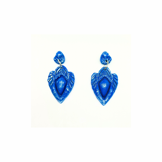 Royal Blue Shimmer V Shaped Stud Dangle Earring - Elegant Design for Stylish Wearers