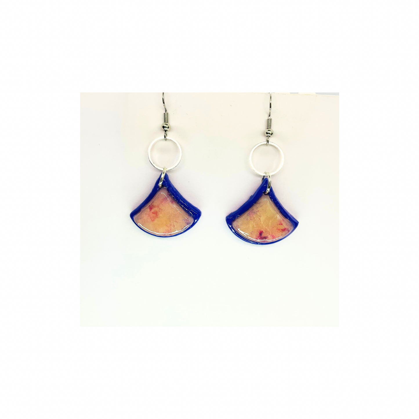 Purple Translucent Layered Fan-Shaped Dangle Earrings with Circular Silver Hooks and Colorful Design for Women's Fashion Jewelry