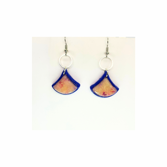 Purple Translucent Layered Fan-Shaped Dangle Earrings with Circular Silver Hooks and Colorful Design for Women's Fashion Jewelry