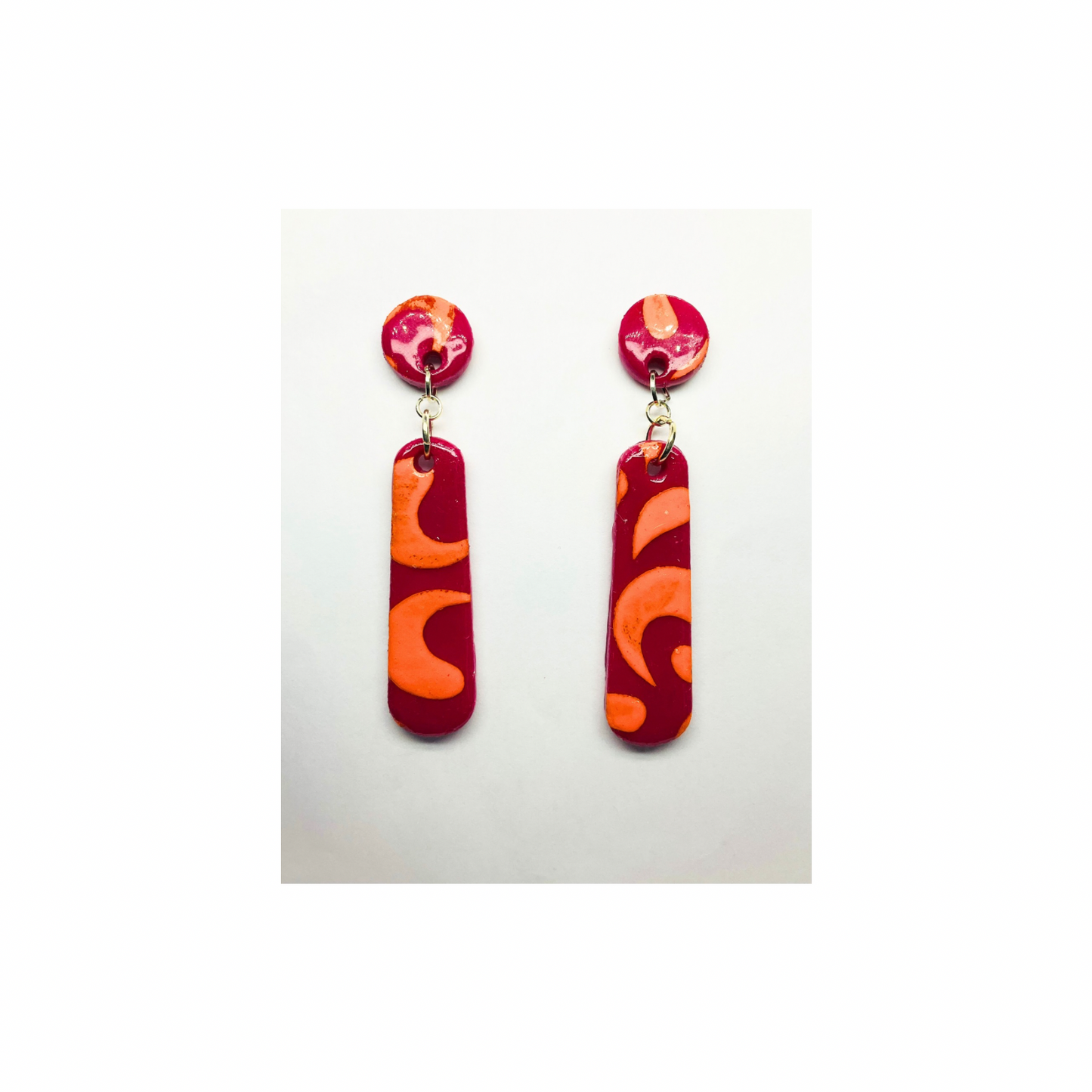 Hot Pink and Orange Long Dangle Earrings