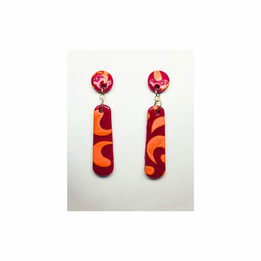 Hot Pink and Orange Long Dangle Earrings