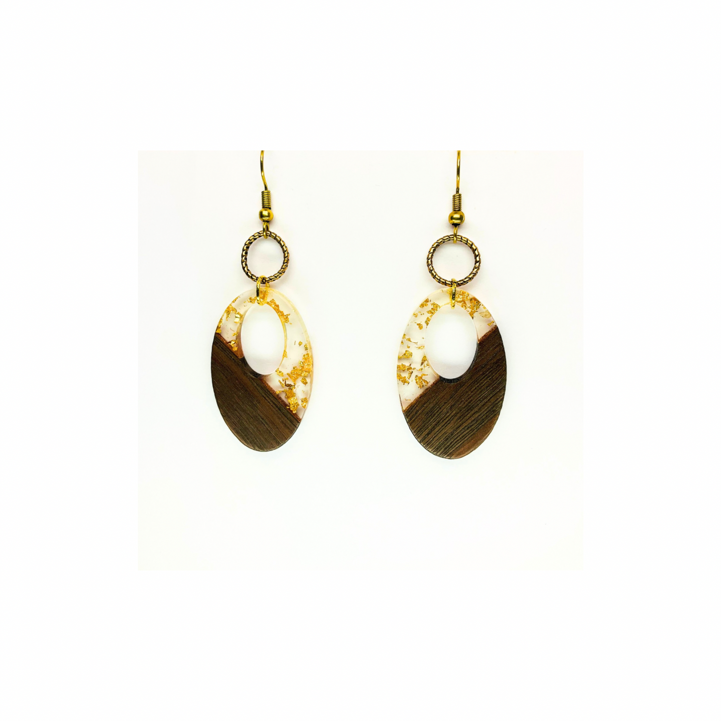 Boho Wood Collection Oval Dangle Earrings for Female with Unique Design and Gold Accents