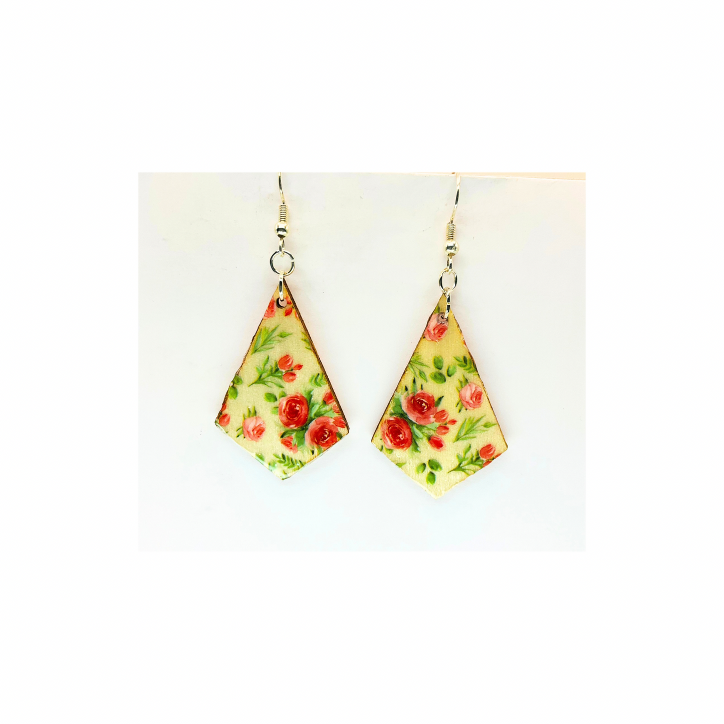 Red Rose Lightweight Wood Dangle Earring
