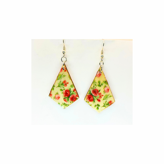 Red Rose Lightweight Wood Dangle Earring
