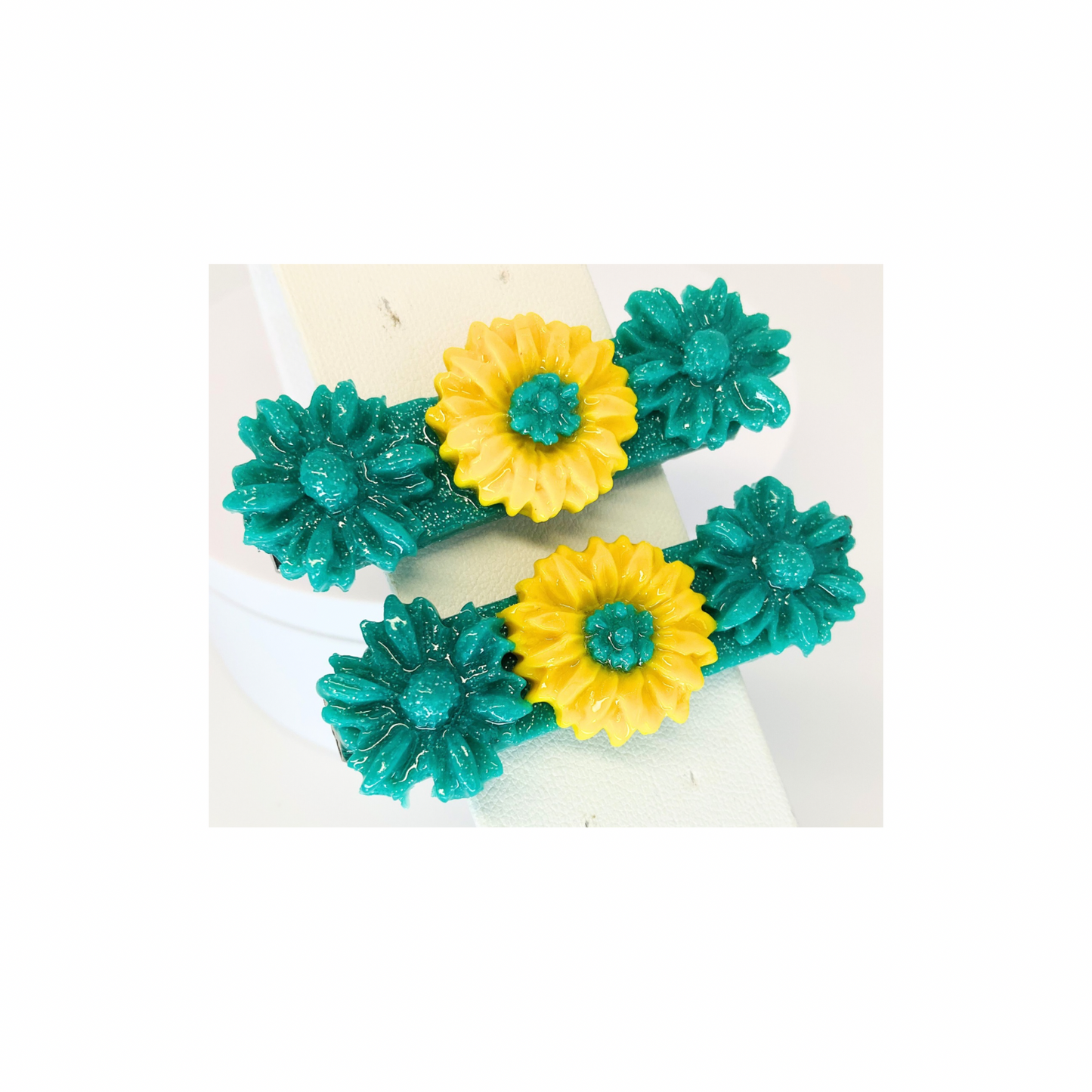 Green and Yellow Flower 2-Inch Hair Clip-Crafting By BB