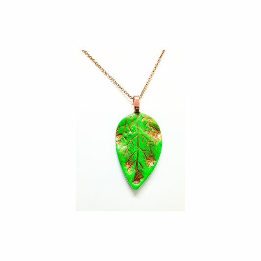 Green Leaf Necklace with Bronze Accents Nature-Inspired Artisan Look