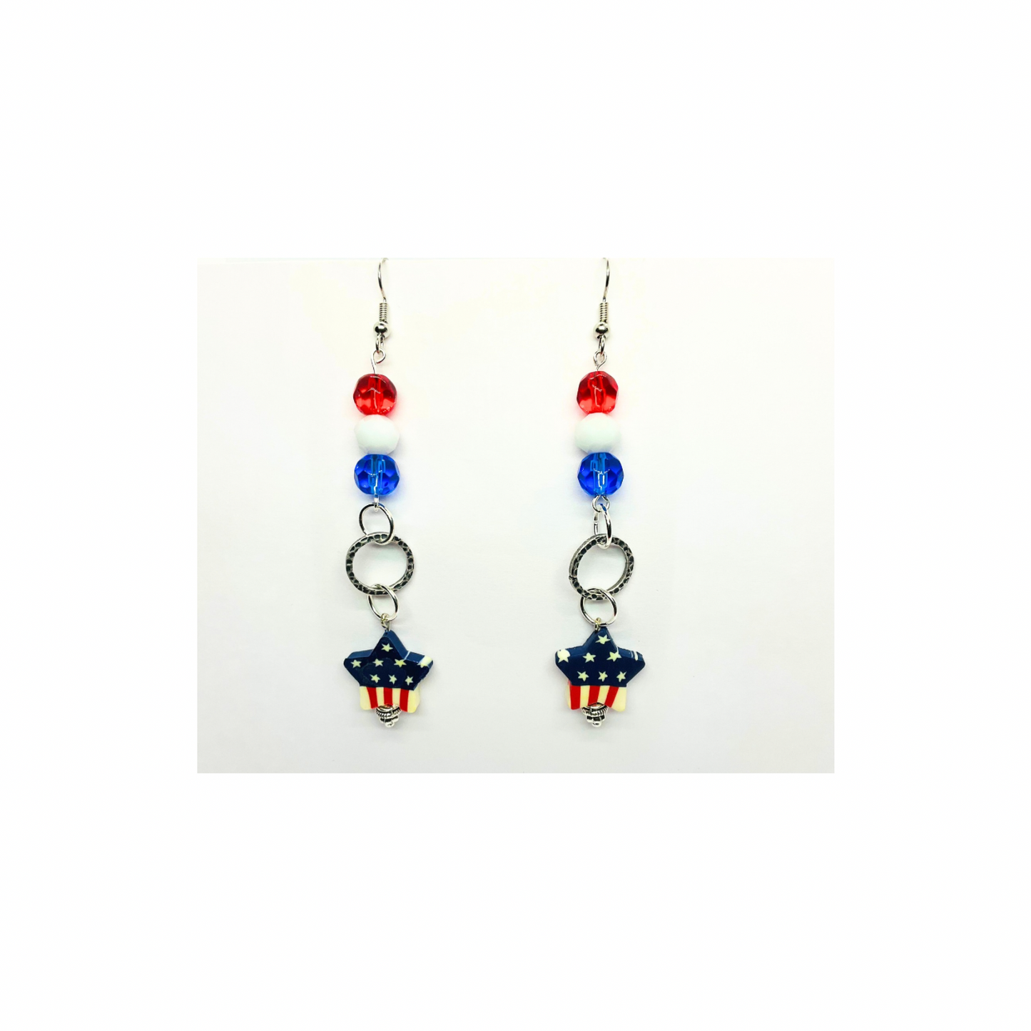 Patriotic Collection USA Star with Bead Dangle Earring for Female Patriotic Accessories Red White Blue Beads