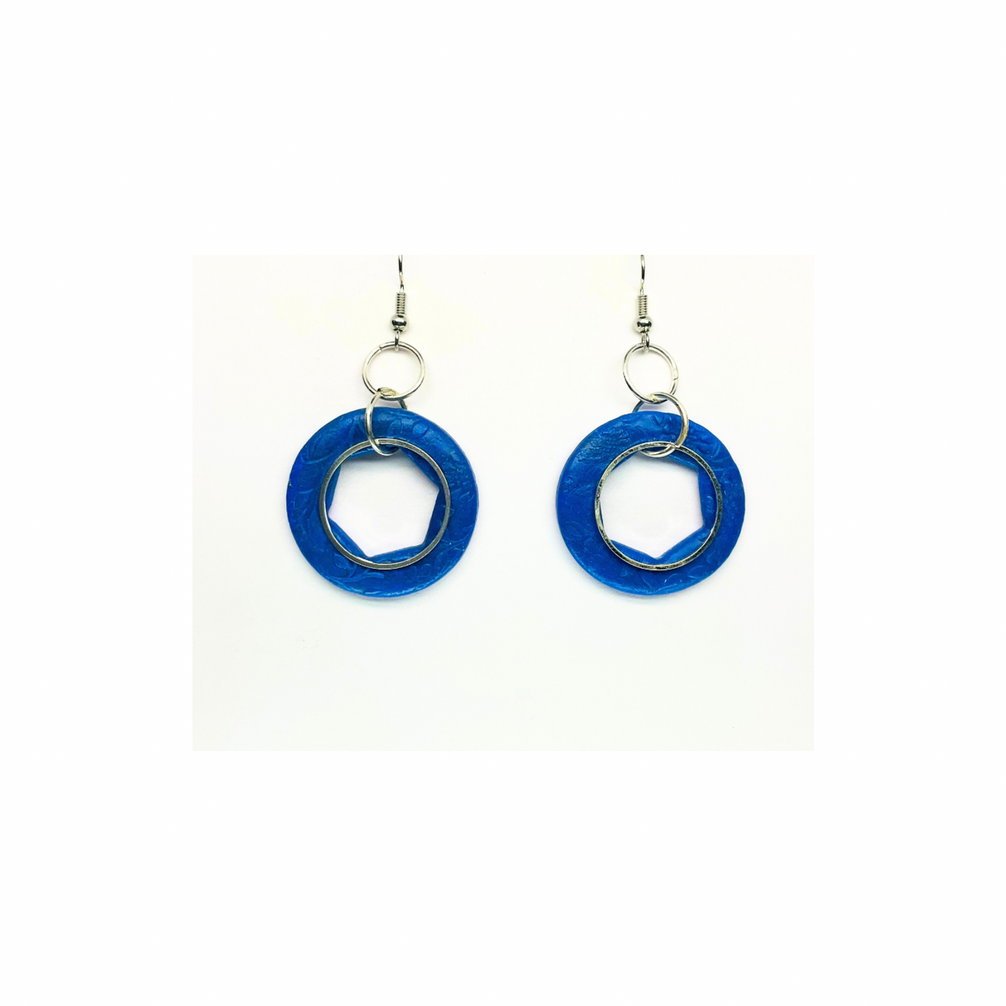 Blue Circle with Silver Accents Dangle Earrings for Female Fashion Accessories