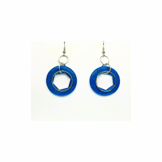 Blue Circle with Silver Accents Dangle Earrings for Female Fashion Accessories
