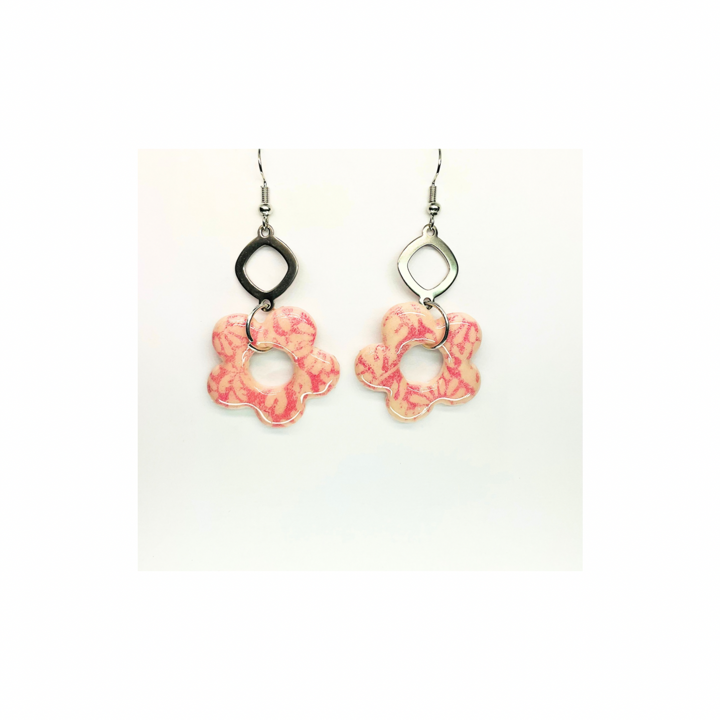 Beach Bloom Collection Salmon Flower with Silver Dangle Earrings - Unique Design Earrings for Beach Bloom Lovers