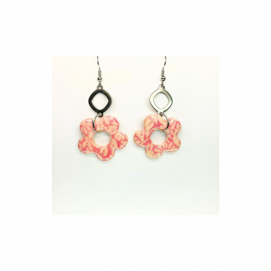 Beach Bloom Collection Salmon Flower with Silver Dangle Earrings - Unique Design Earrings for Beach Bloom Lovers