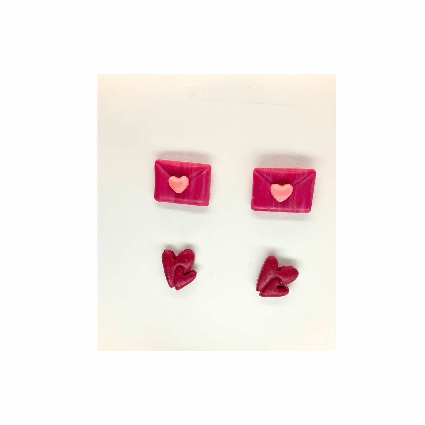 Pink Envelope and pink Double Heart Stud Earrings-Crafting By BB