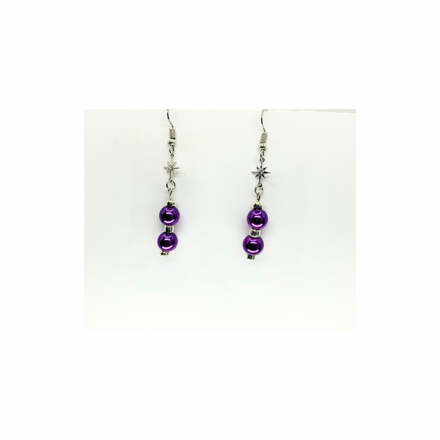 Pearl, Purple, and Silver Beaded Dangle with Star Charm