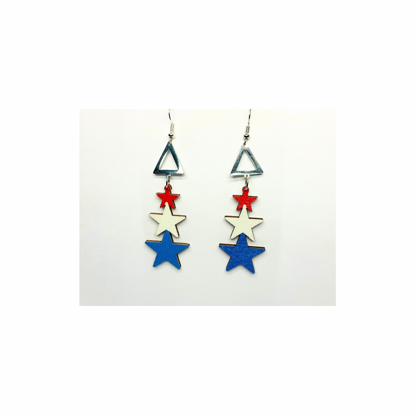 Patriotic Collection Red White Blue Wood Star Dangle Earrings for Female Patriotic Accessories