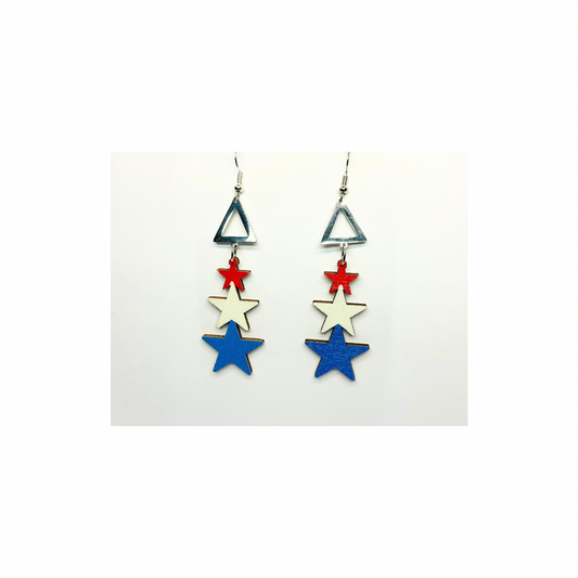 Patriotic Collection Red White Blue Wood Star Dangle Earrings for Female Patriotic Accessories