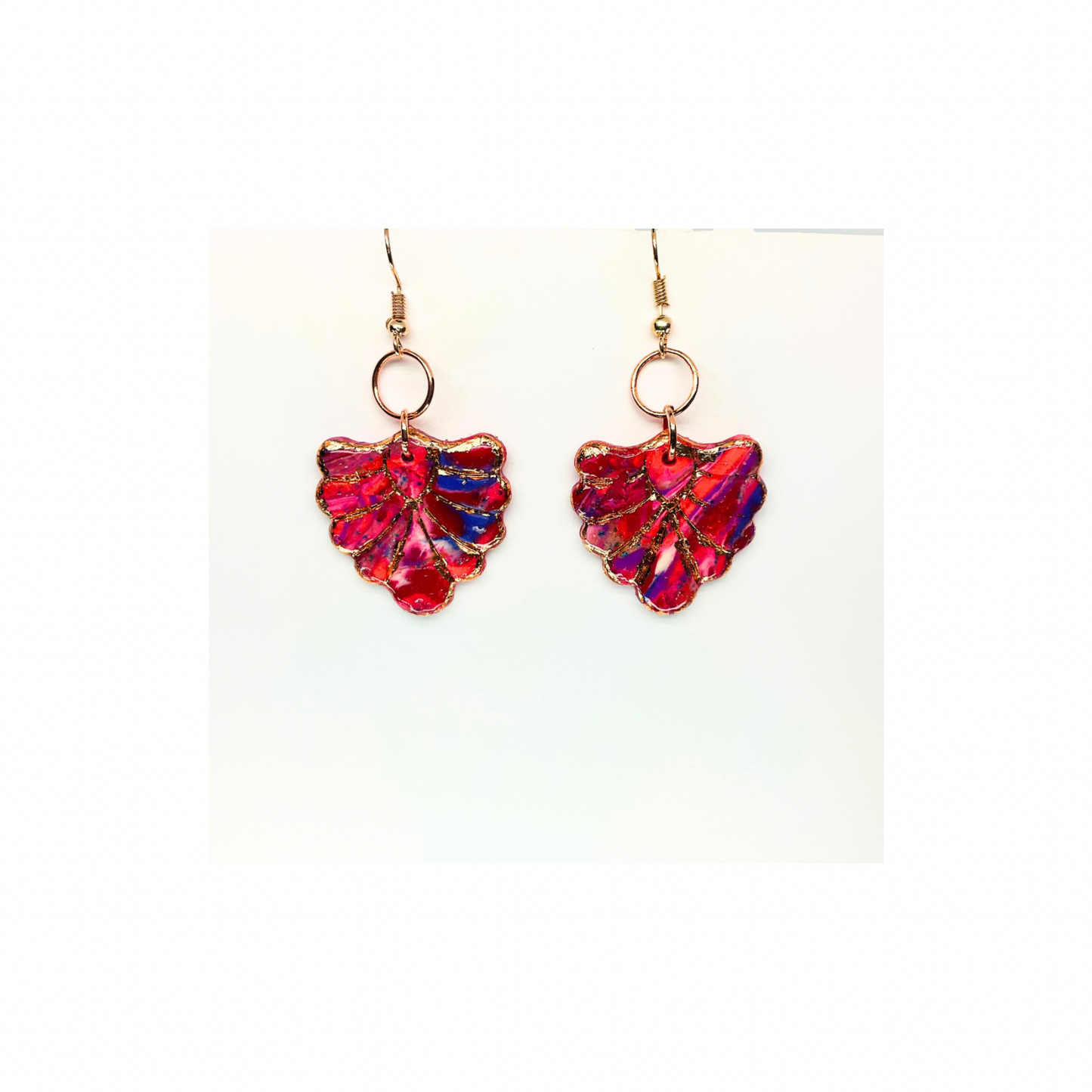 Rose Gold Collection Arrow Shape with Circle Rose Gold Dangle Earrings - Unique Design Red and Blue Accents