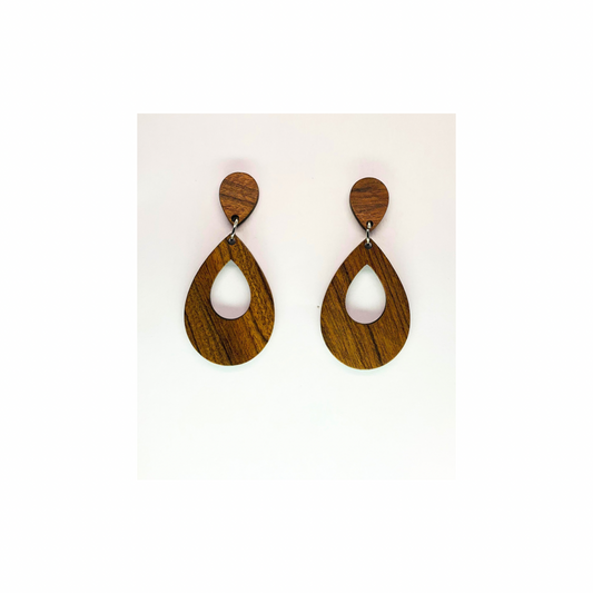 Boho Wood Collection Teardrop Stud Dangle Earrings - Wooden Design with Teardrop Shape for Boho Style Jewelry