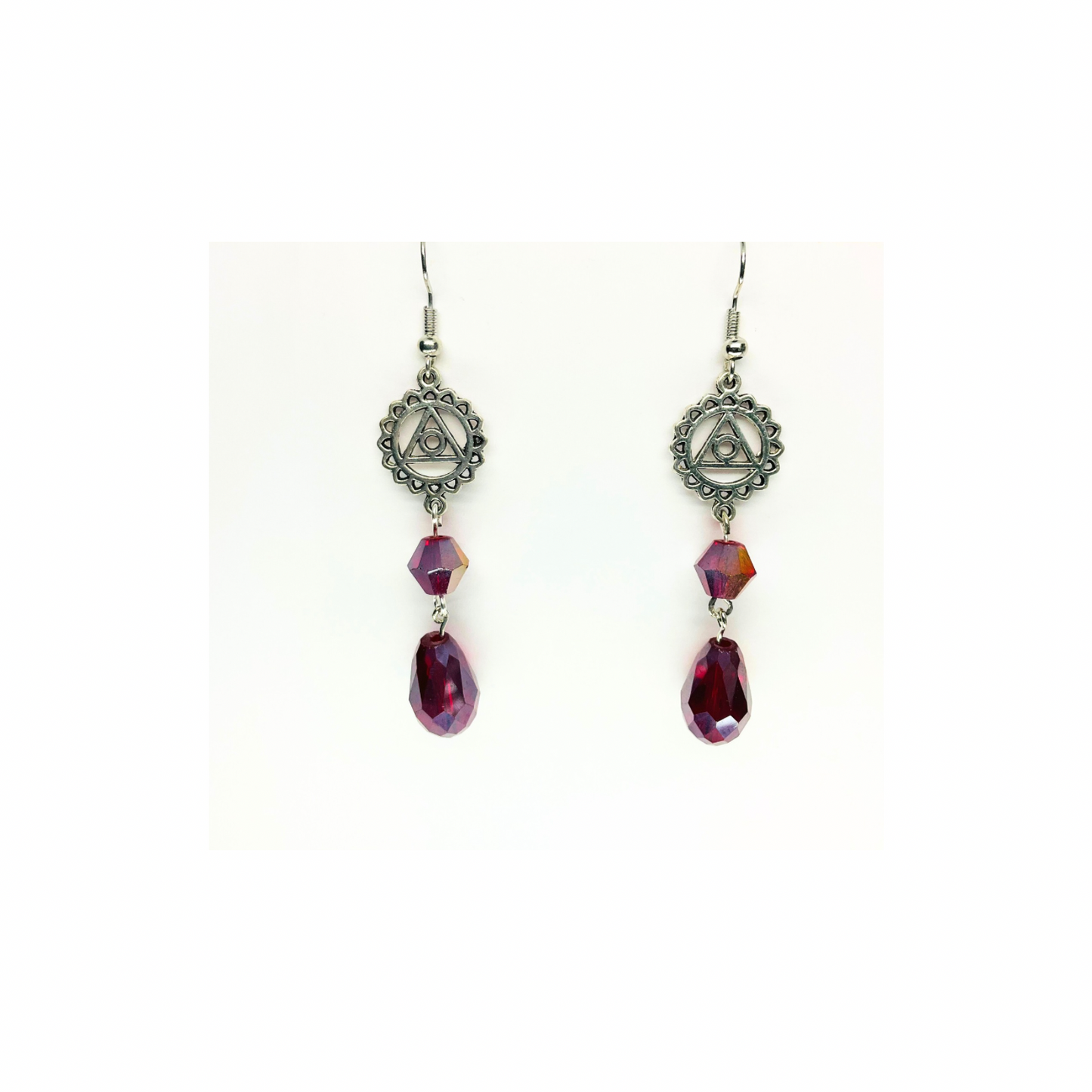 Crystal Chandelier Collection Purple Teardrop Dangle Earrings for Female with Triangle Design and Sparkling Crystals