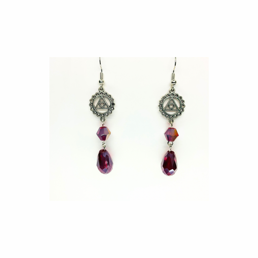 Crystal Chandelier Collection Purple Teardrop Dangle Earrings for Female with Triangle Design and Sparkling Crystals
