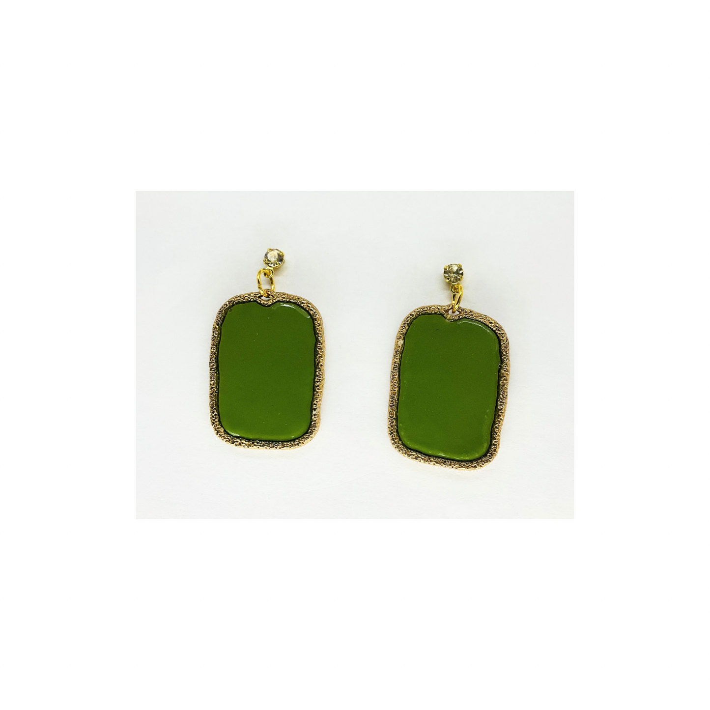 Olive Green Dangle with Rhinestone Stud Earrings-Crafting By BB