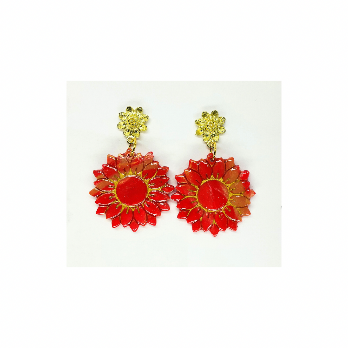 Red and Gold Stud Dangle Sunflower Earring-Crafting By BB