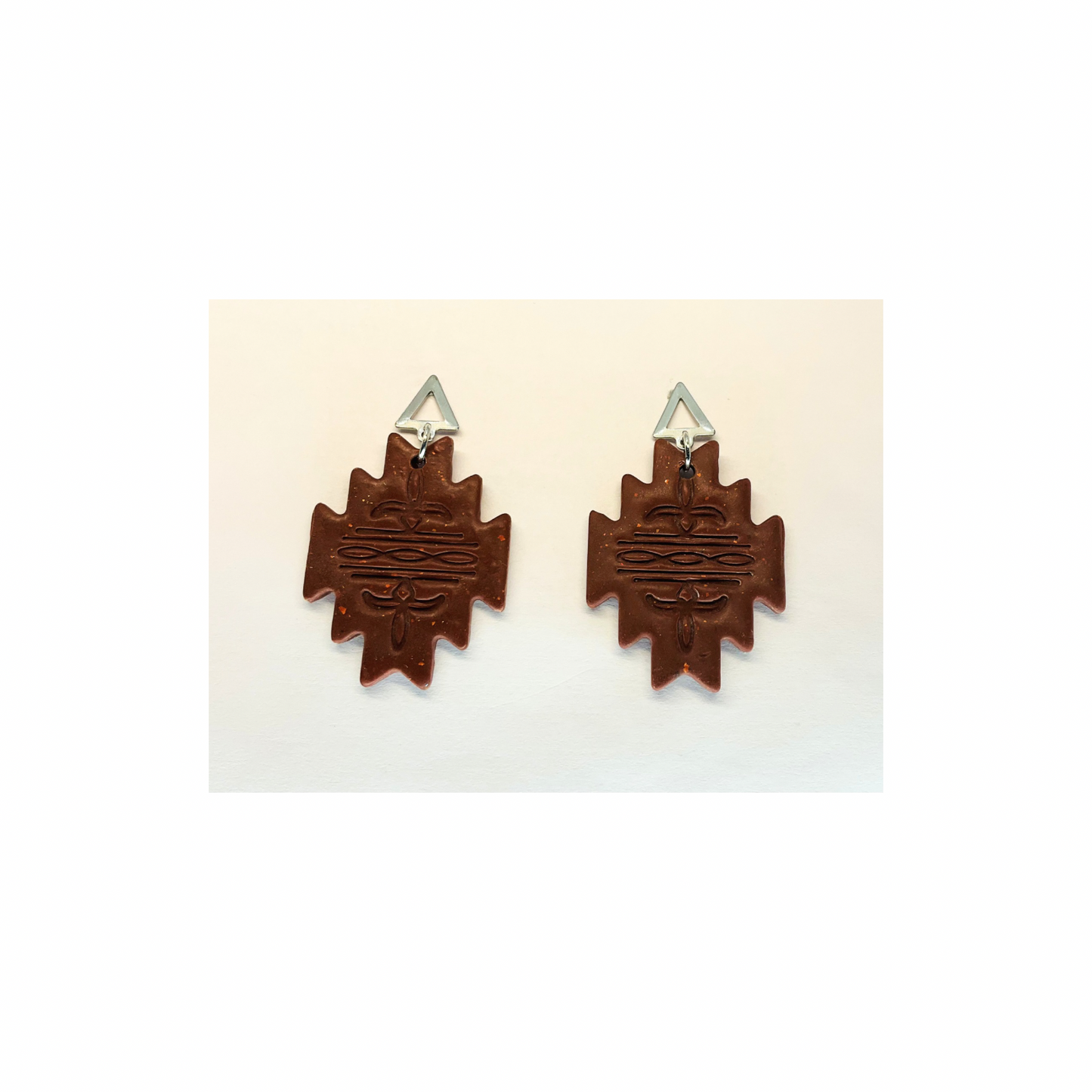 Brown Aztec Southwest Boot Stitch Dangle with Silver Stud Earrings-Crafting By BB