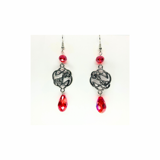 Crystal Chandelier Collection Teardrop Dangle Earrings for Female with Red Beads and Unique Design