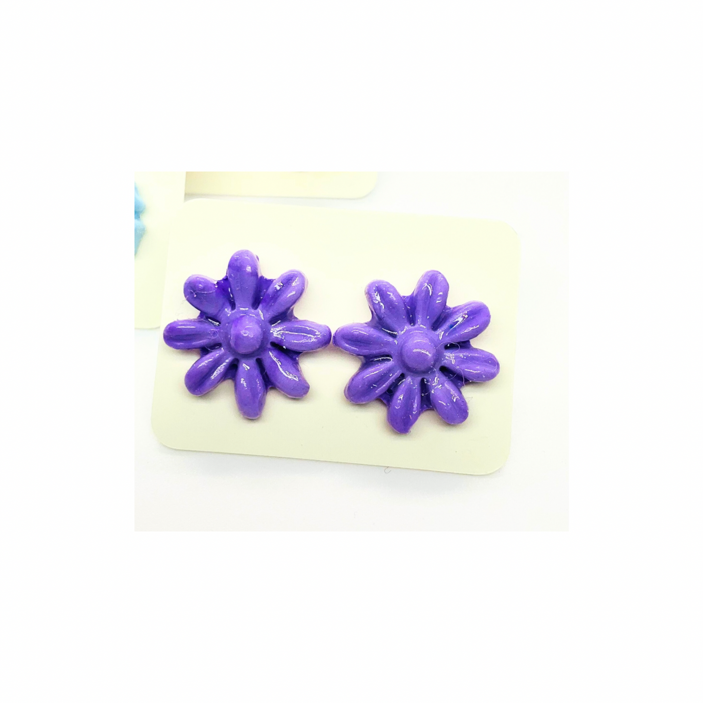 Flower Stud Earrings in Purple, Blue and Brown