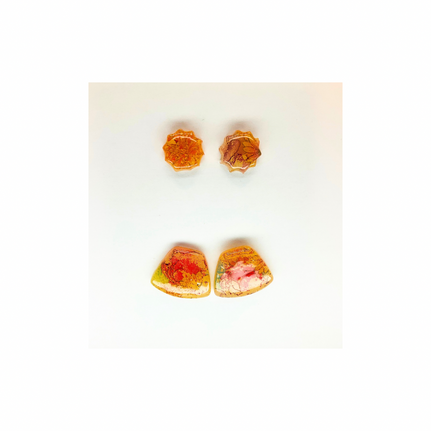Opaque Translucent Stud with Floral Transfer Earrings