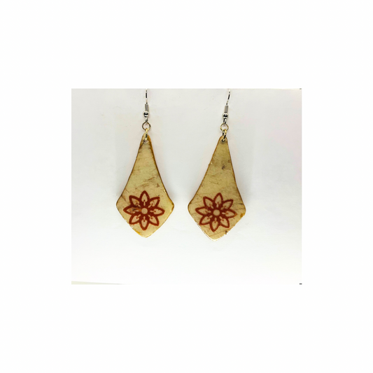 Wood Star Flower Dangle Earring Handmade UV Resin Silver Ear Wire Unique Design Handcrafted Wooden Cutout with Star Flower Embellishment