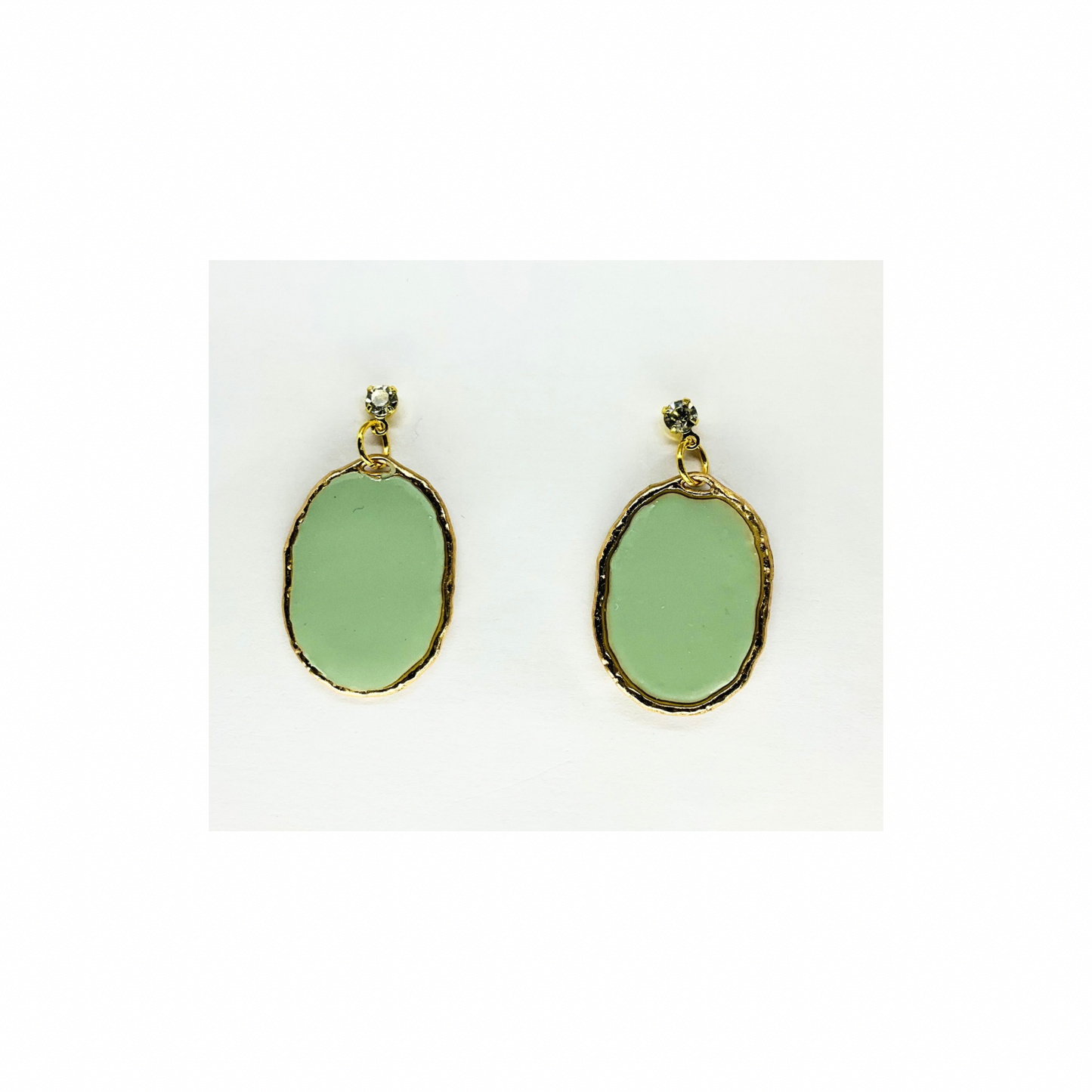 Mint Green Oval Dangle with Rhinestone Stud Earrings-Crafting By BB