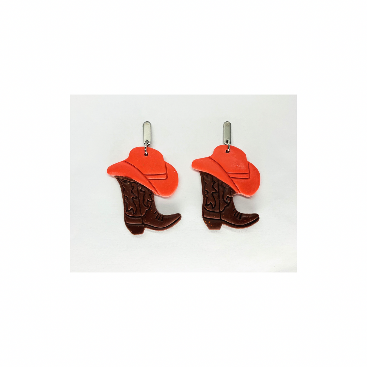 Boots and Hat Western Dangle with Silver Bar Stud Earrings-Crafting By BB