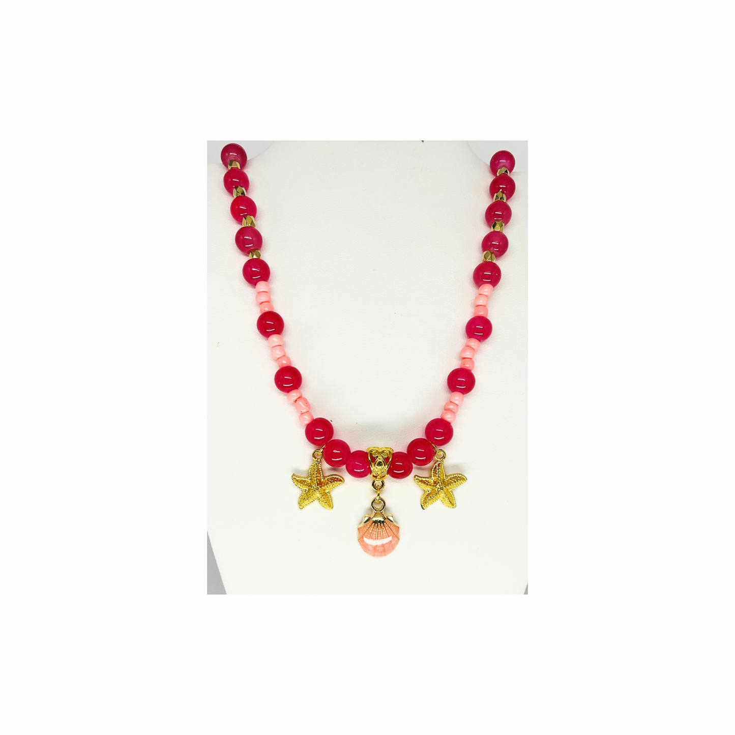 Hot Pink Beaded 17 inch Necklace with Beach Charms-Crafting By BB