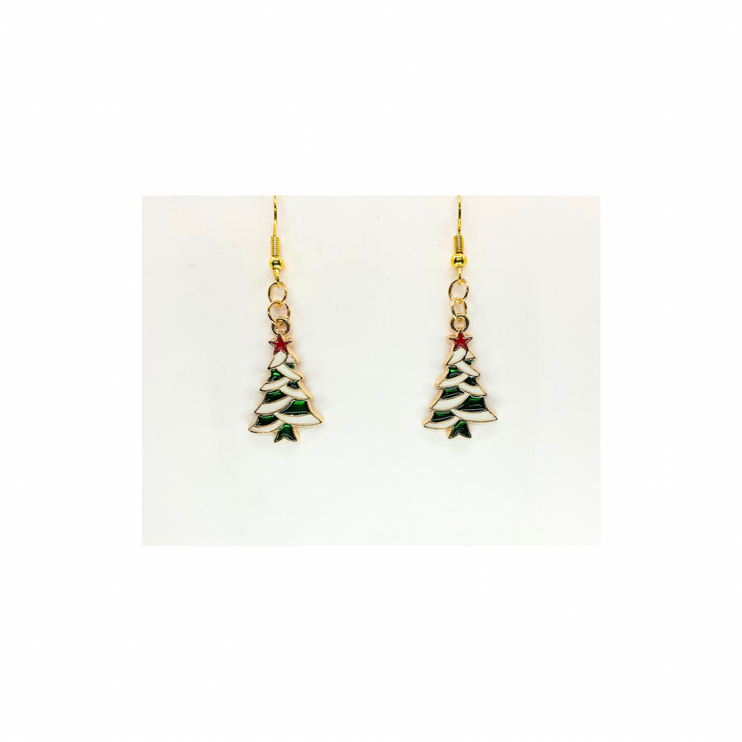 Christmas Tree Charm Dangle Earrings with Gold Tone and Enamel Details for Festive Wear