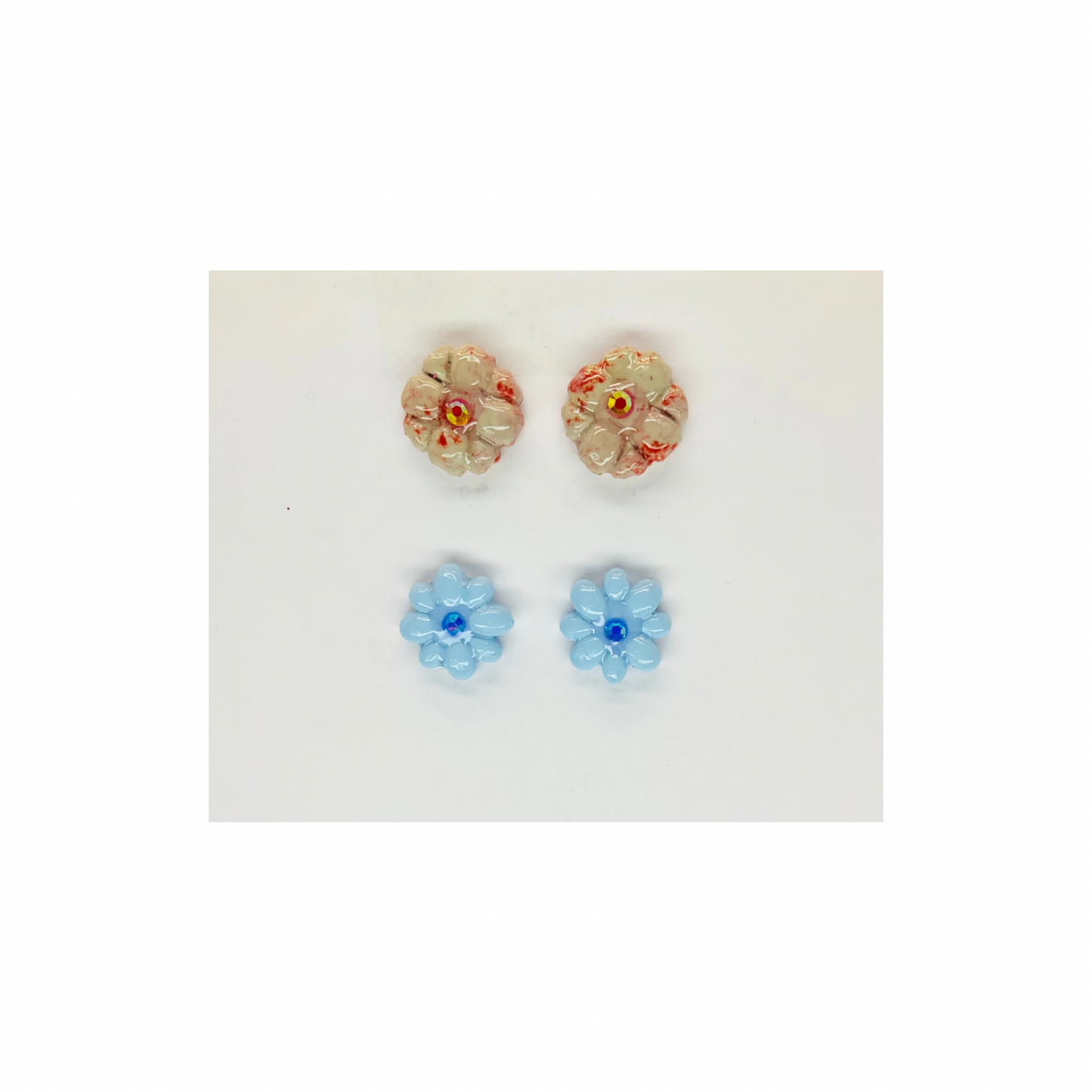 Blue and Beige Flower Stud Earrings-Crafting By BB