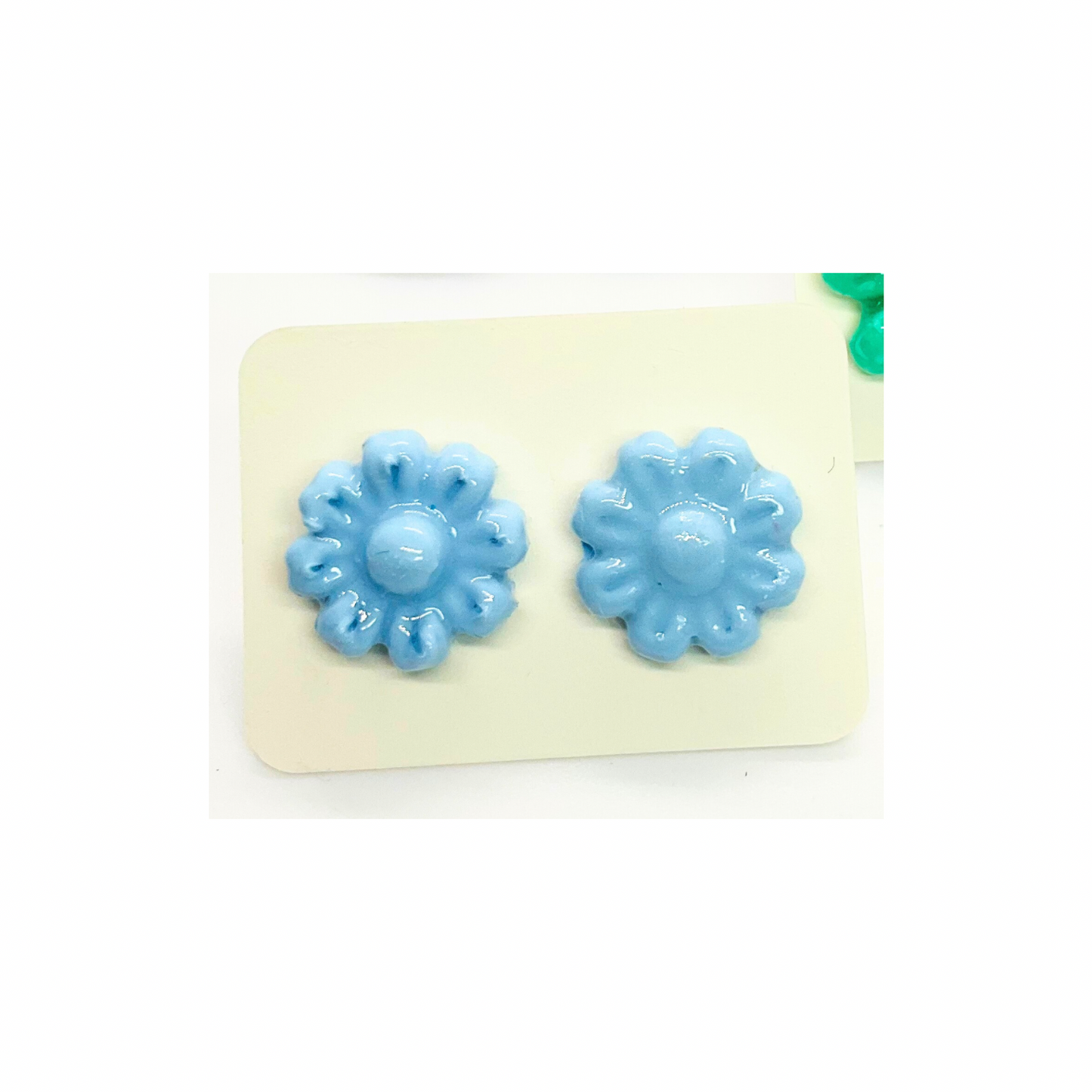 Stud Flower Earrings in Blue, Green and Navy Blue