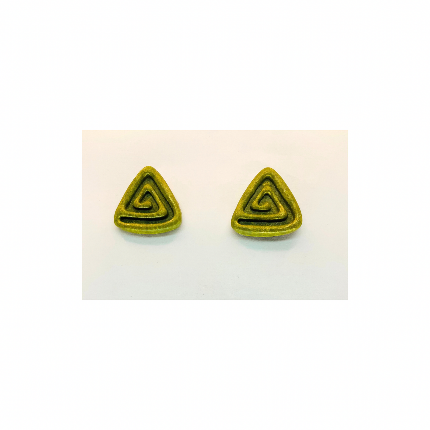 Green Triangle Stud with Gold Earrings