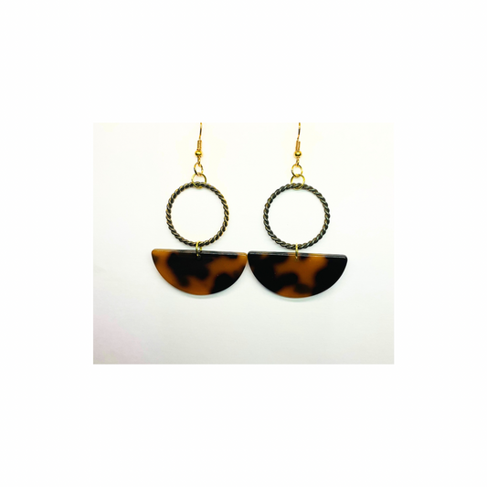 Tortoise Collection Dark Brown Half Moon Dangle Earring - Unique Modern Chic Design for Women's Fashion Jewelry