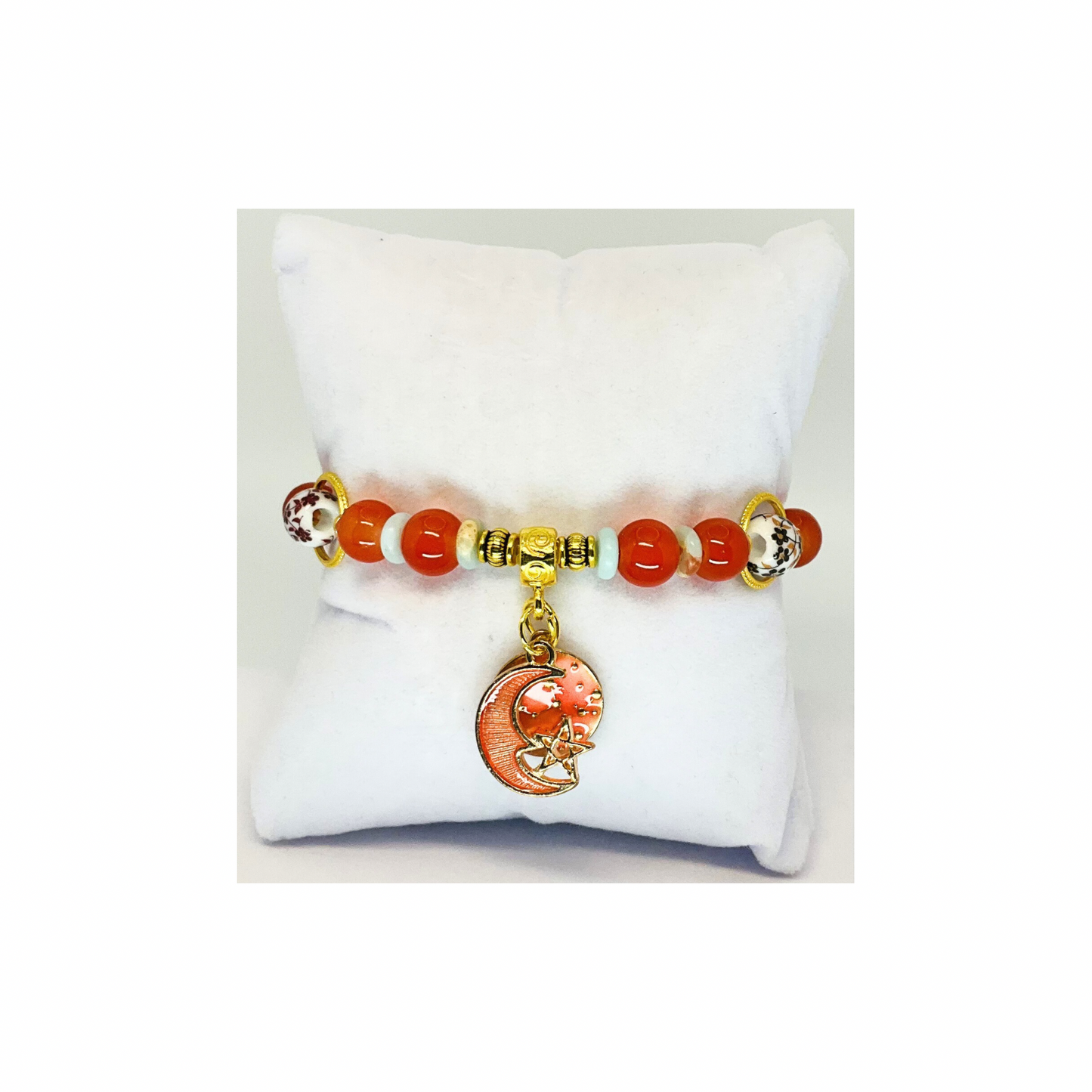 Coral and Gold 6.5-Inch Beaded Stretch Charm Bracelet-Crafting By BB